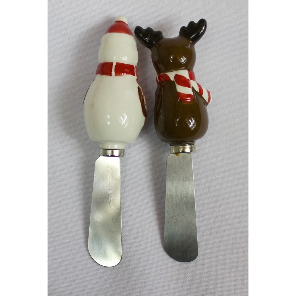 Christmas Holiday Cheese Spreaders Set of 8 Stainless Steel Appetizer Knives